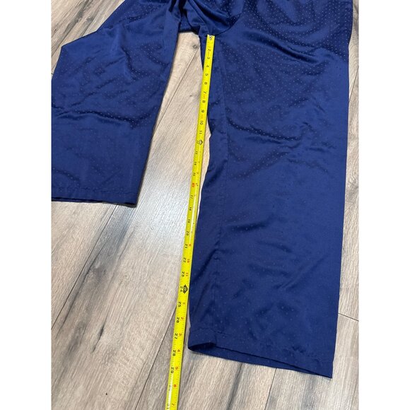 Miss Elaine XL Womens Satin Pajama Set Navy Blue Embroidered Top & Elastic Waist - Picture 7 of 13